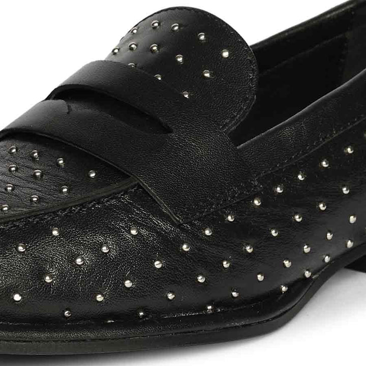 Saint Carol Studded Black Leather Moccasins