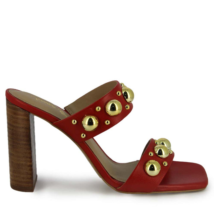 Saint Maelle Embellished Goji Berry Leather Heels