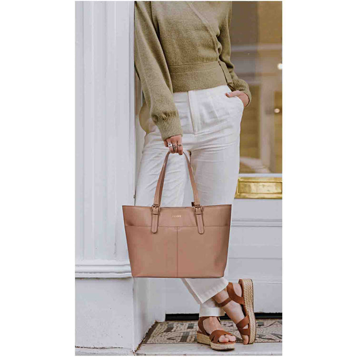 Favore Peach Leather Structured Shoulder Bag