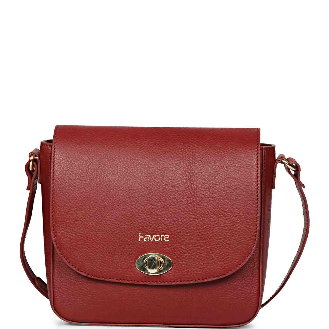Favore Red Womens Leather Structured Sling Bag - Main Image