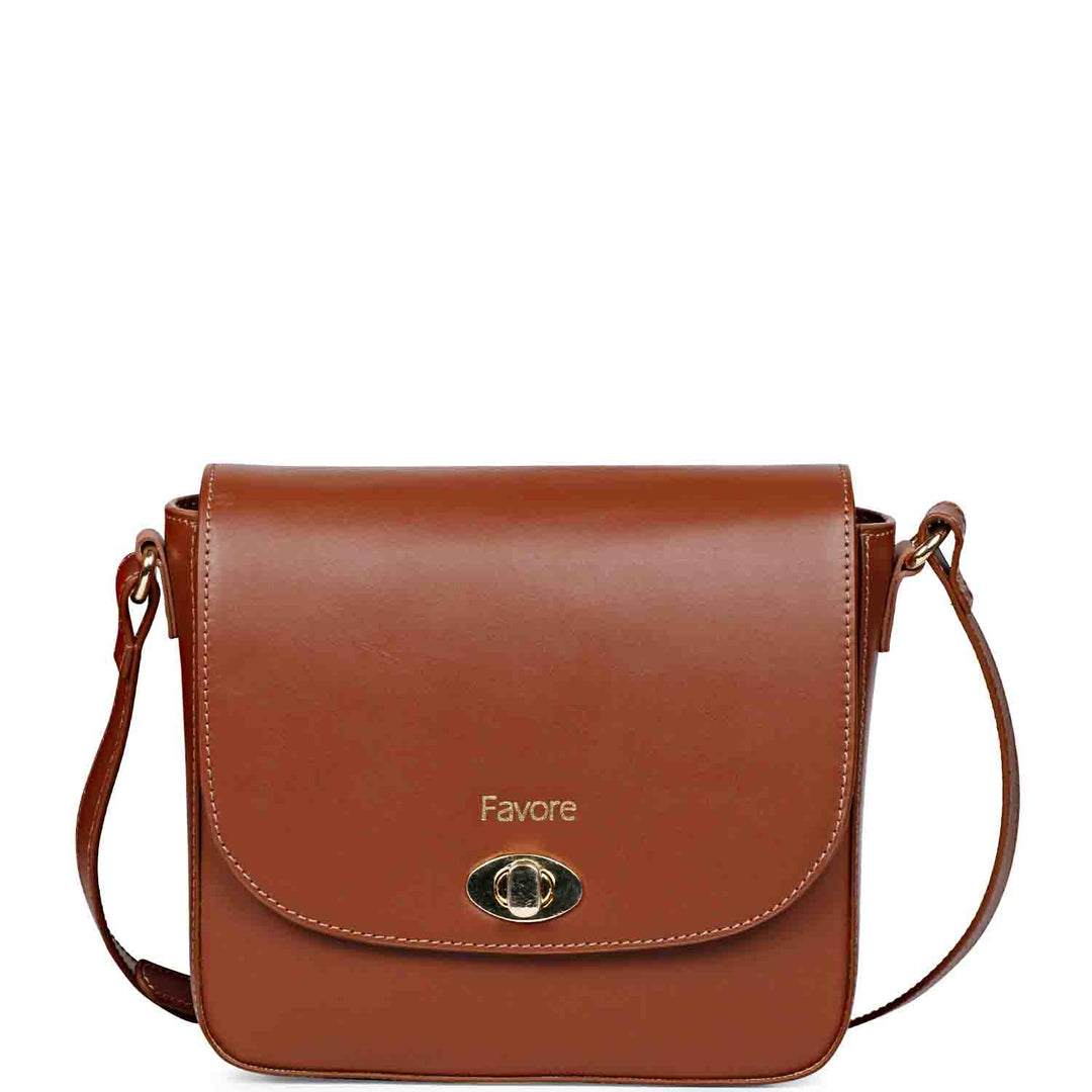 Favore Tan Womens  Leather Structured Sling Bag