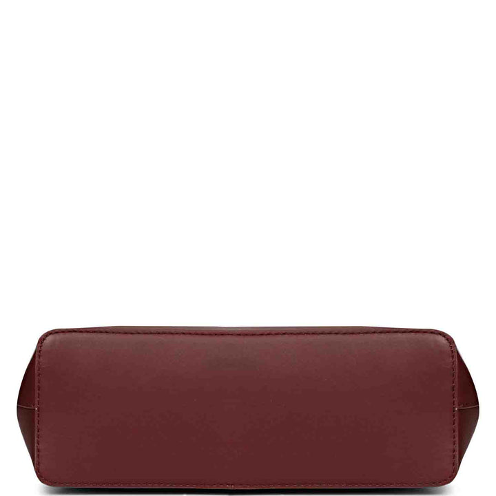 Favore Textured Burgundy Leather Structured Shoulder Bag With a Small Pouch