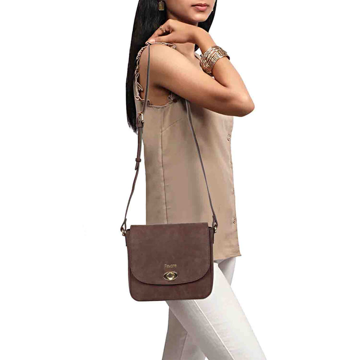 Favore Grey Womens  Leather Structured Sling Bag