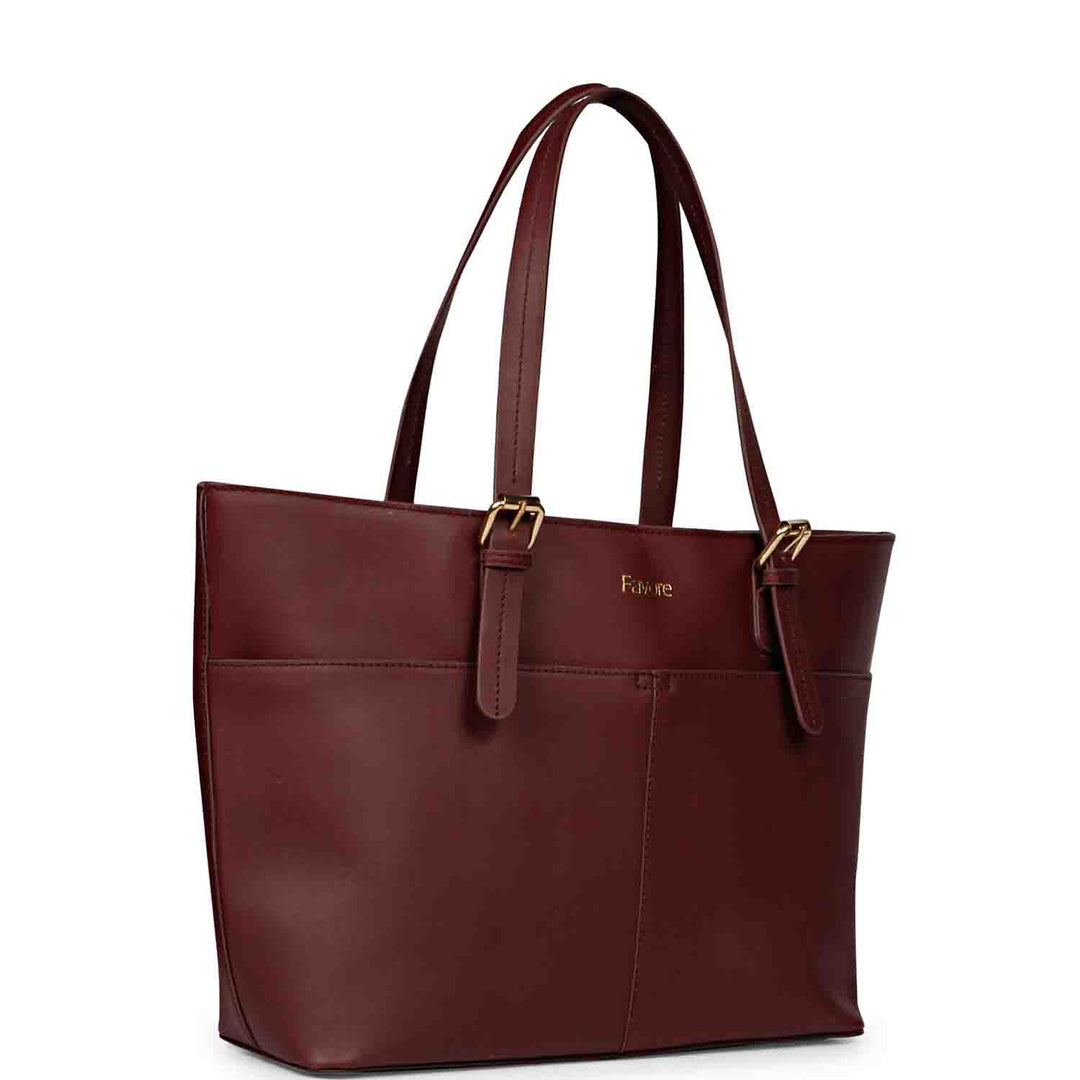 Favore Burgundy Leather Structured Shoulder Bag