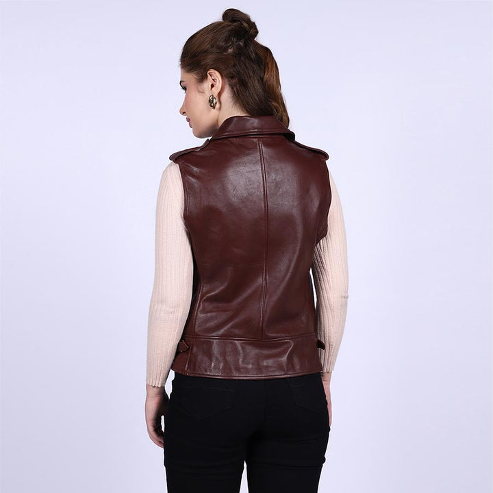 Saint Micaela Burgundy Leather Women Collar Jackets