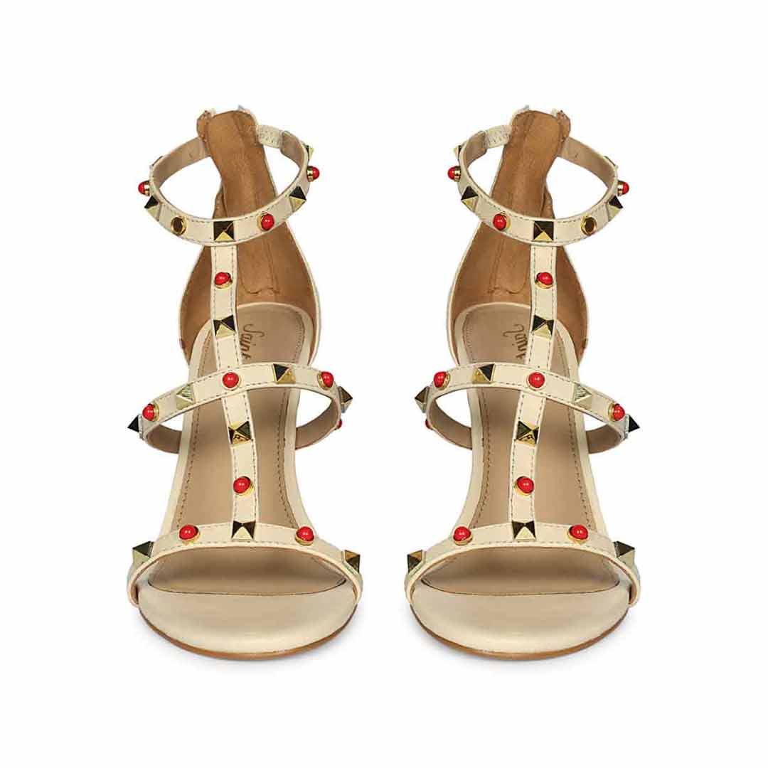 Saint Juniper Studded Off-White Leather Stilettos