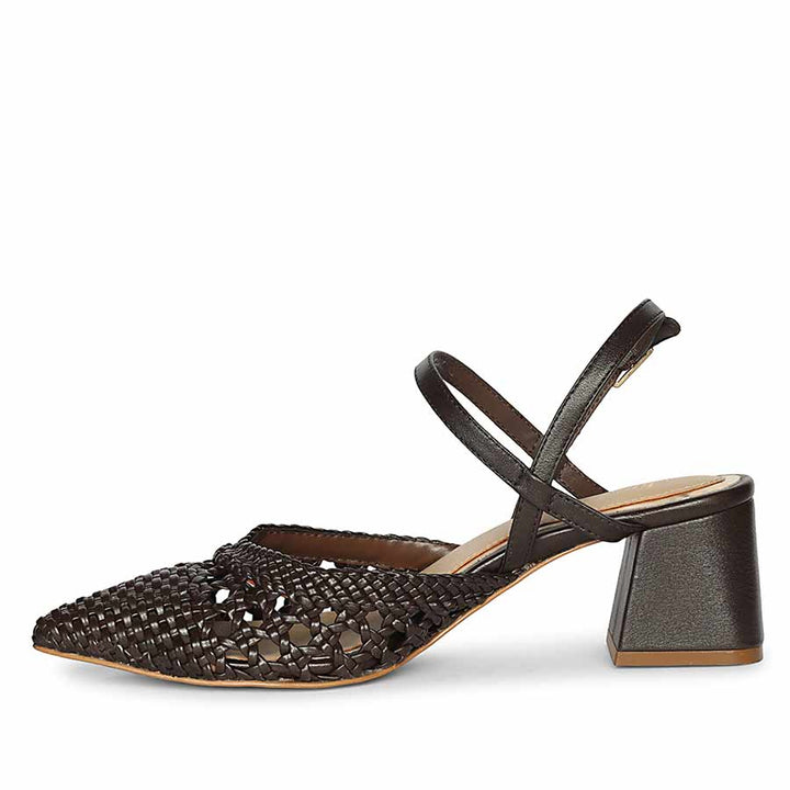 Saint Cianna Brown Metallic Woven Leather Block Heels