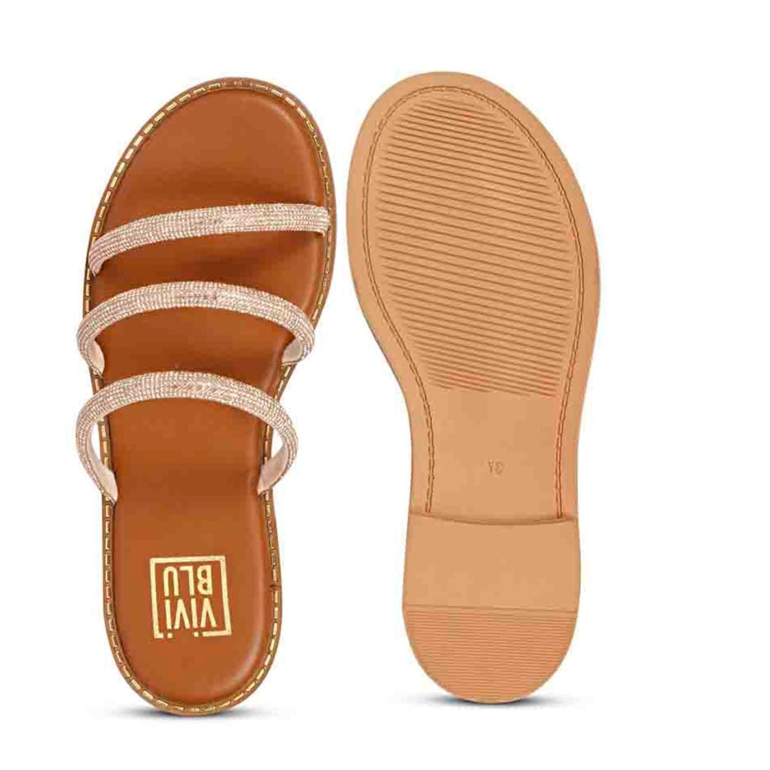 Cloe Crystal Cord Tan Flat Sandals