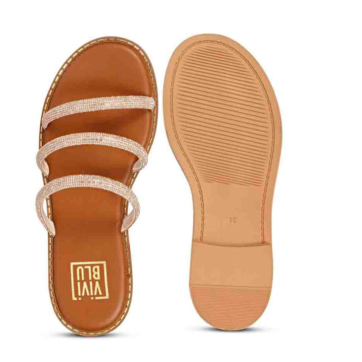 Cloe Crystal Cord Tan Flat Sandals