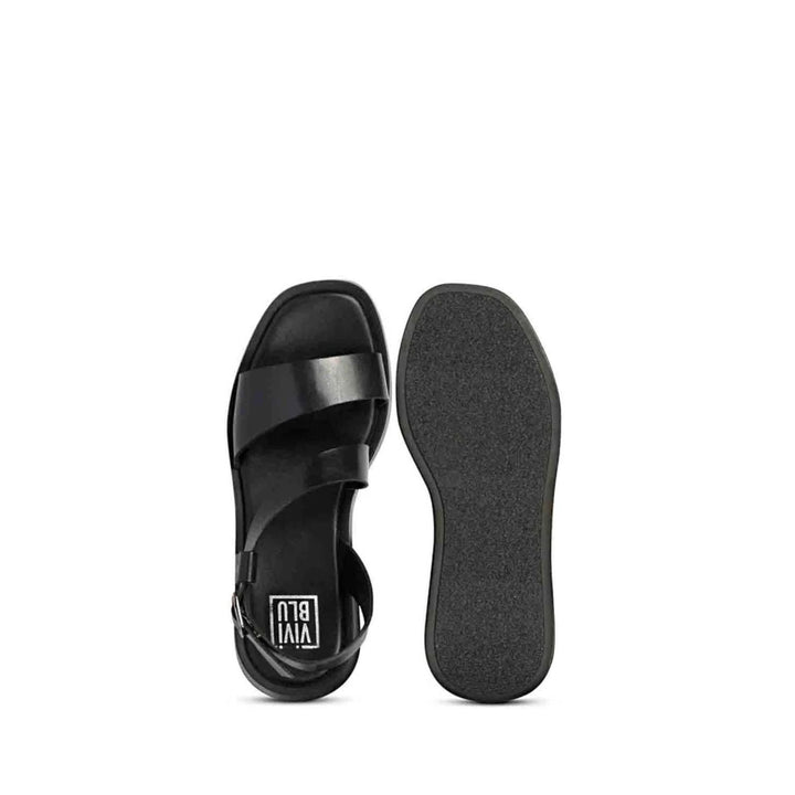 Elara Black Leather Platform Sandals
