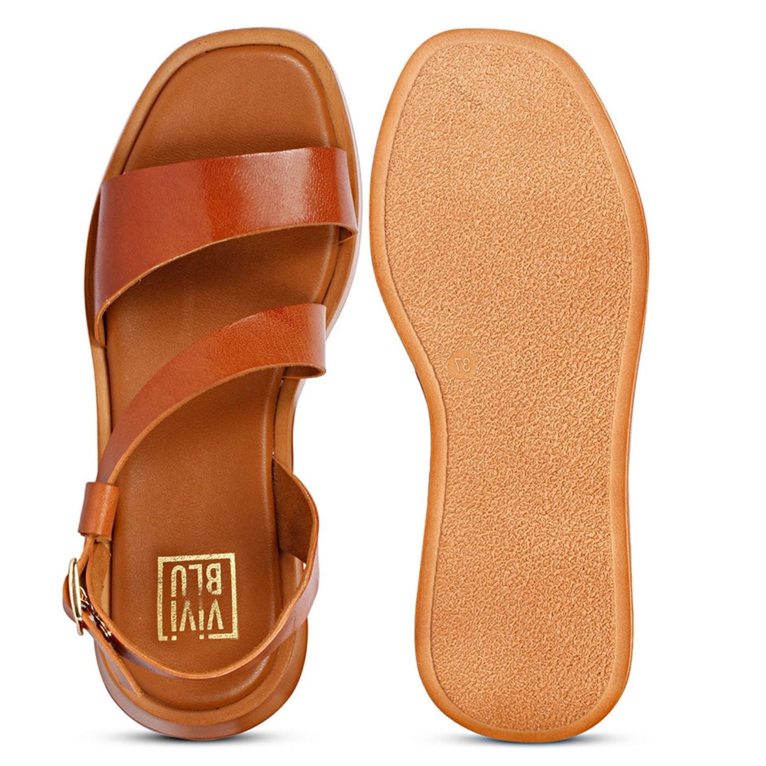 Elara Tan  Leather Platform Sandals