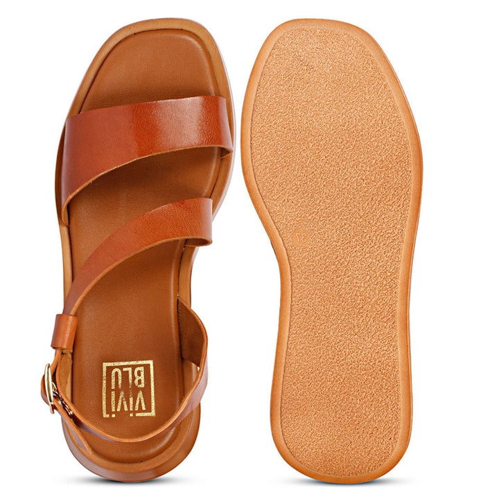 Elara Tan  Leather Platform Sandals