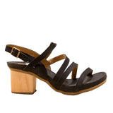 El Naturalista Black Embellished Leather Block Sandals with Buckle