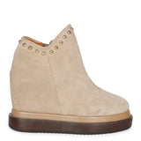 Saint Emily Beige Suede Leather Inner Wedge Heel Ankle Boots