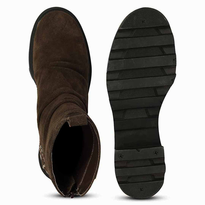 Saint Celestia Brown Leather Crystal High Ankle Boots