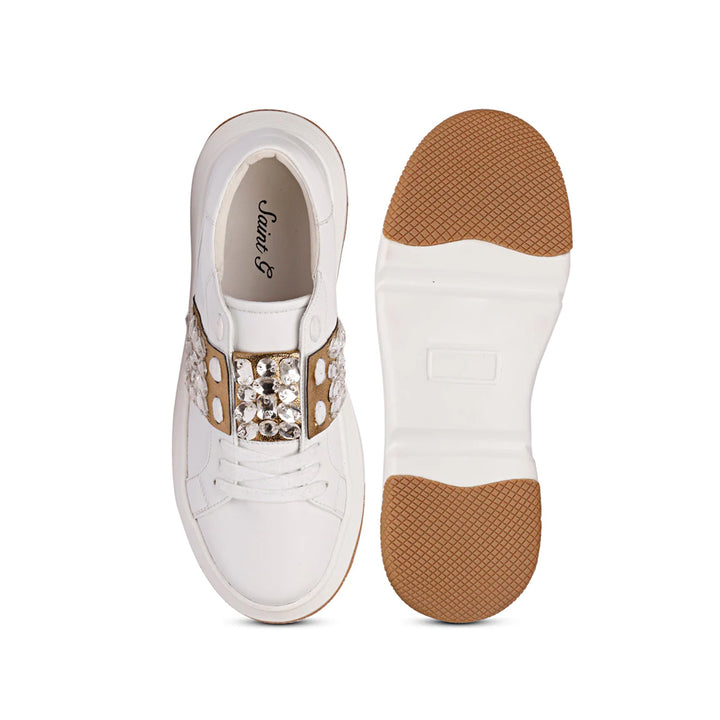Saint Joanna Crystal Off White Leather Sneakers.