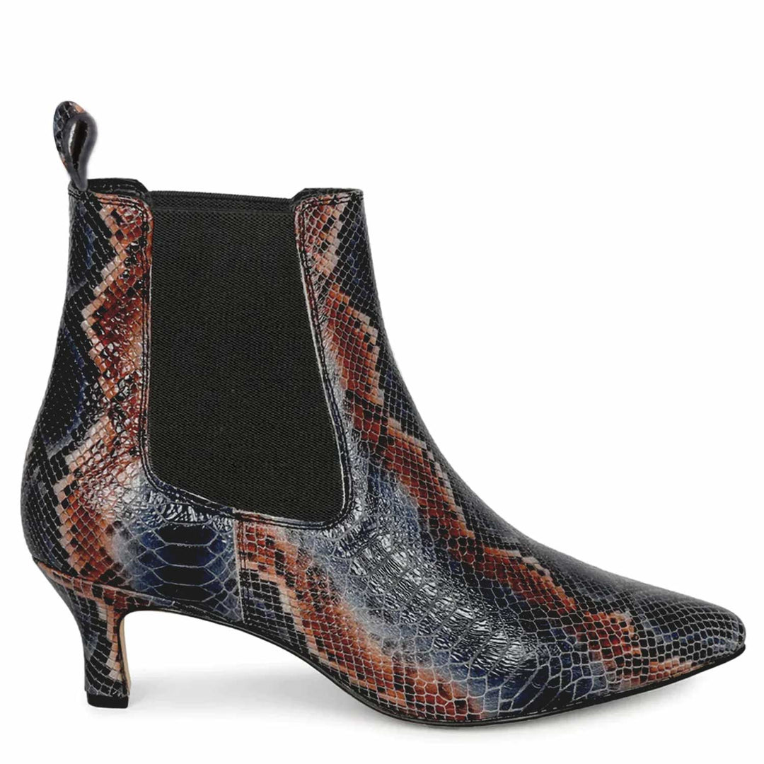 Saint Chloé Snake Print Leather Kitten Heel Ankle Boots