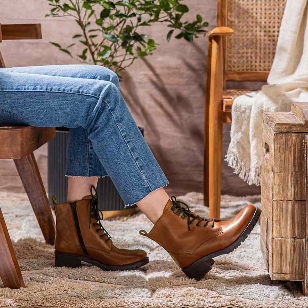 Saint Moira Tan Leather Lace up Ankle Boots - Main Image