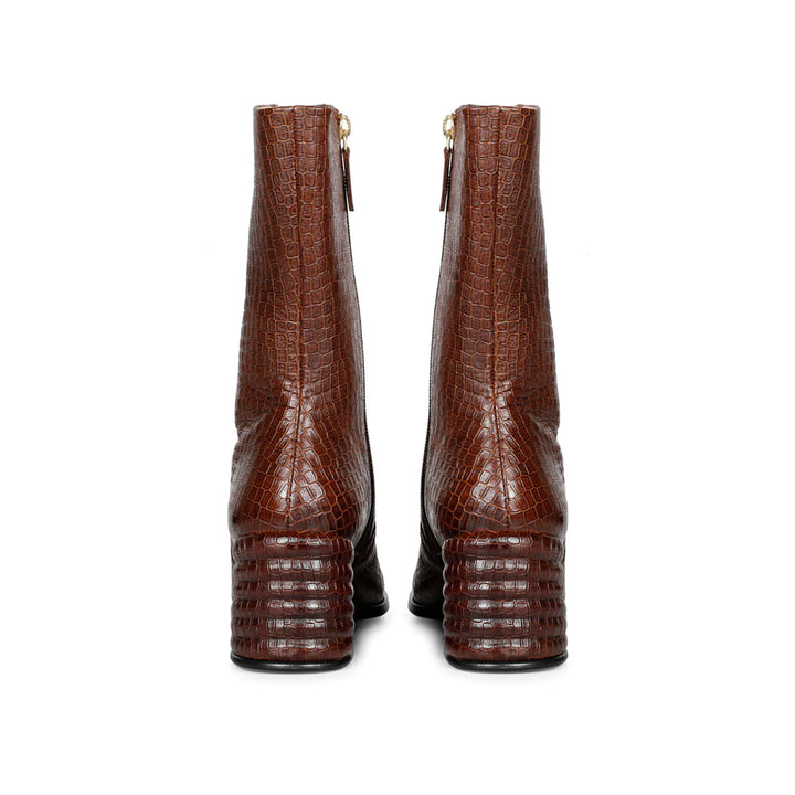 Ava Brown Snake Embossed Leather Calf Boots