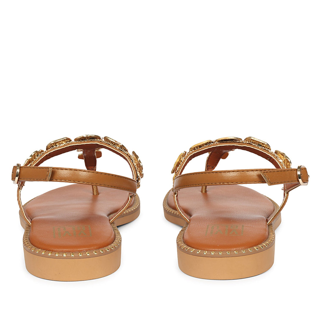 Averie Tan Leather Flat Sandals