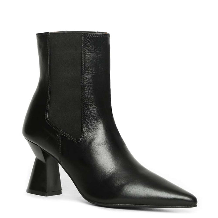 Saint Elliana Black Leather Sculpted Heel Inside Zip Boots