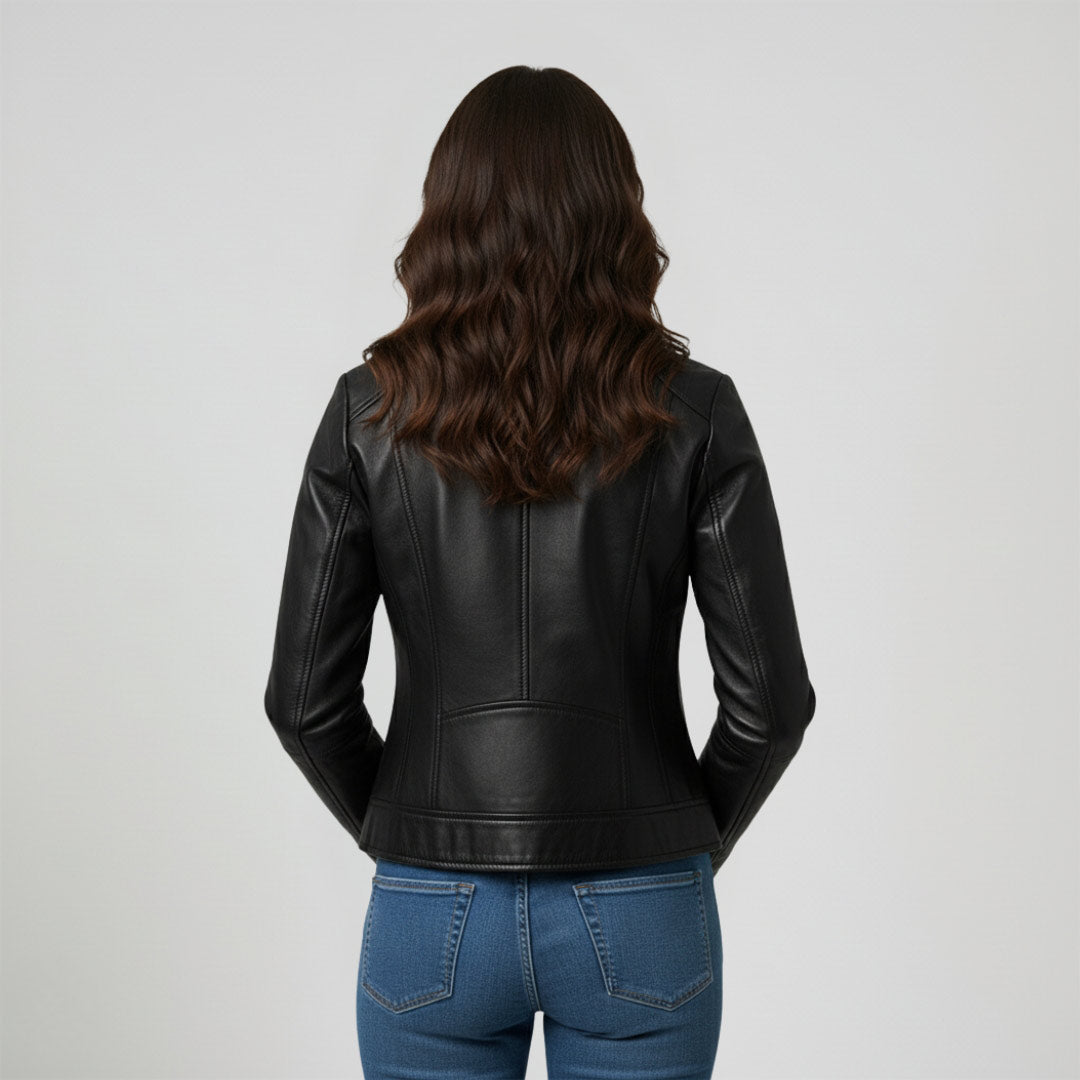 Saint Claiborne Women black Leather Spread Collar Jackets