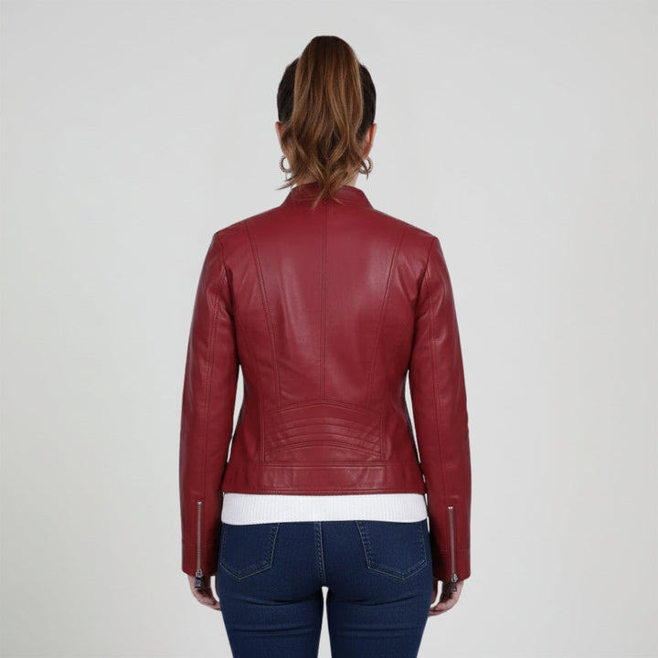 Saint Edwina Burgundy Leather Women Cafe Racer Jackets