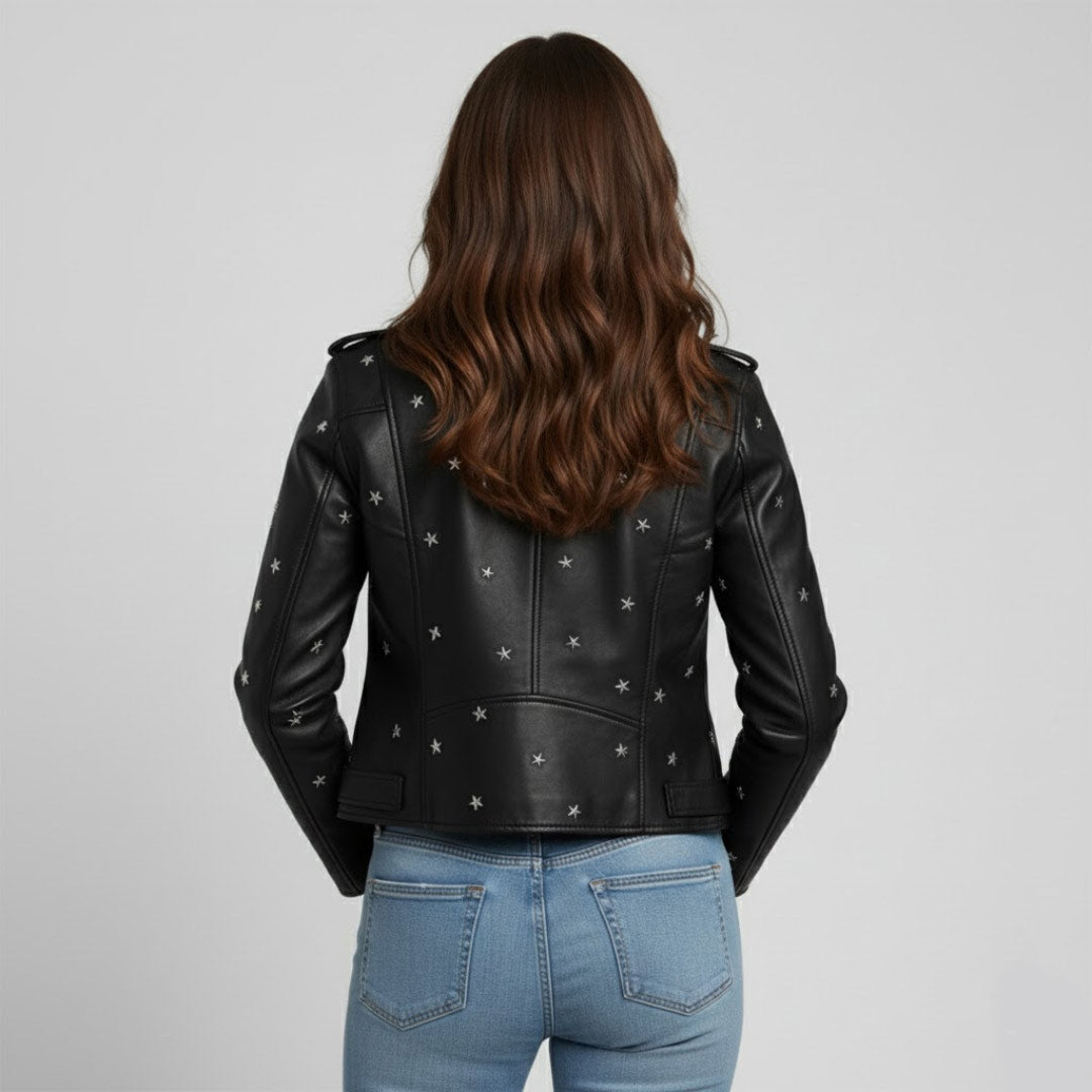 Saint Neve Black Leather Women Collar Jackets