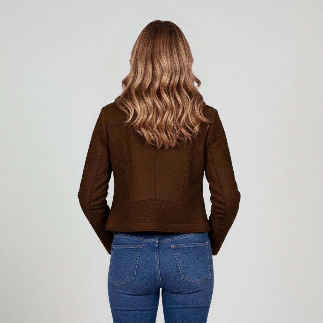 Saint Rebecca Women Brown Leather Spread Collar Jackets