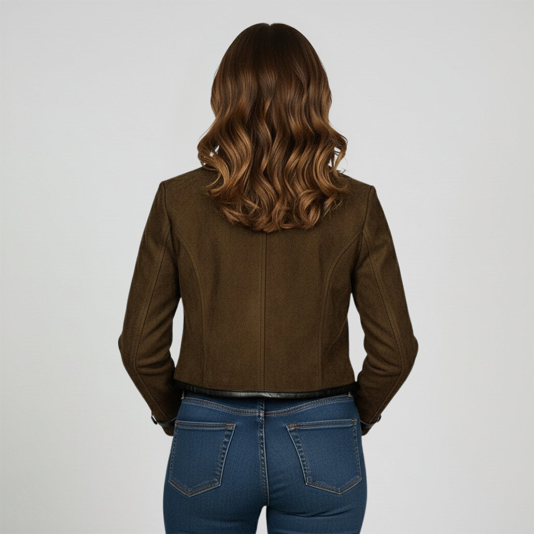 Saint Cloe Women Brown Leather Spread Collar Jackets