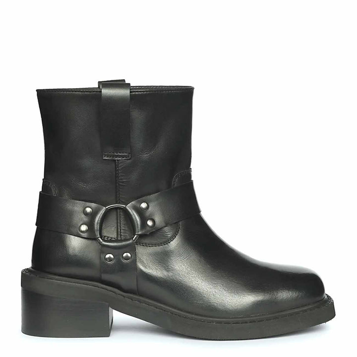 Saint Sally Saint Black Leather O-Ring High Ankle Boots