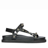 Saint Zoya Pearl Metal Studs Black Leather Sandals