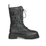 Julia Flower Cushion Quilted Black Leather Lace-Up Boots