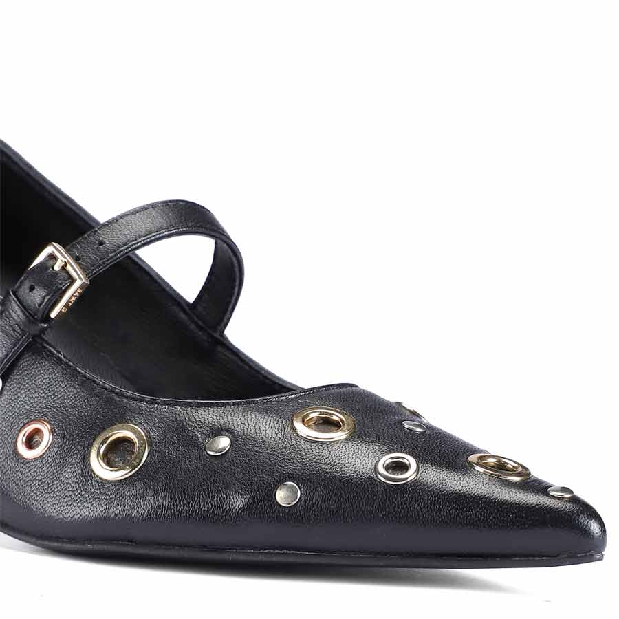 Saint Anouk Multi Eyelets Black Leather Pumps