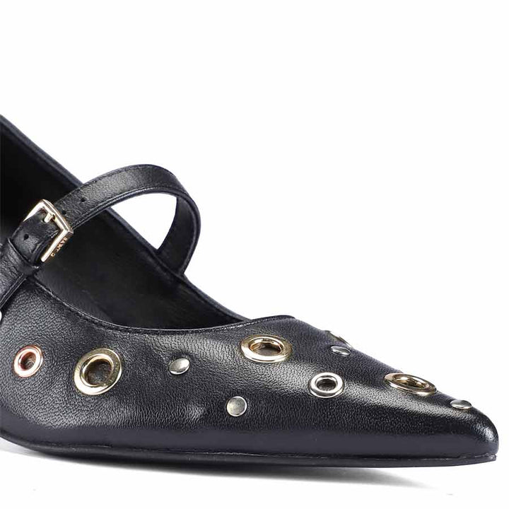 Saint Anouk Multi Eyelets Black Leather Pumps