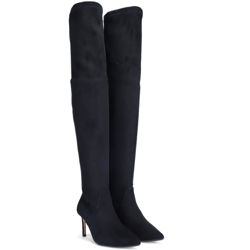 Saint Benoite Black Stretch Suede Thigh High Boots
