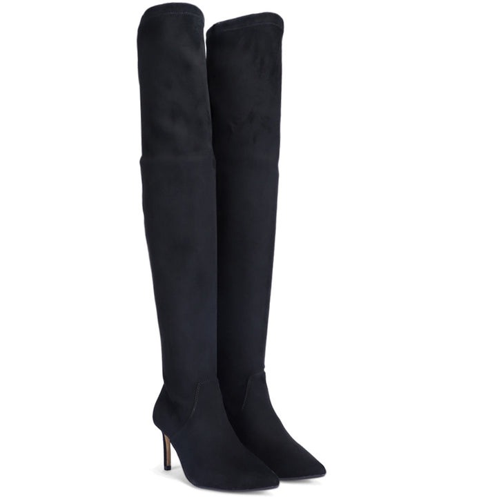 Saint Benoite Black Stretch Suede Thigh High Boots