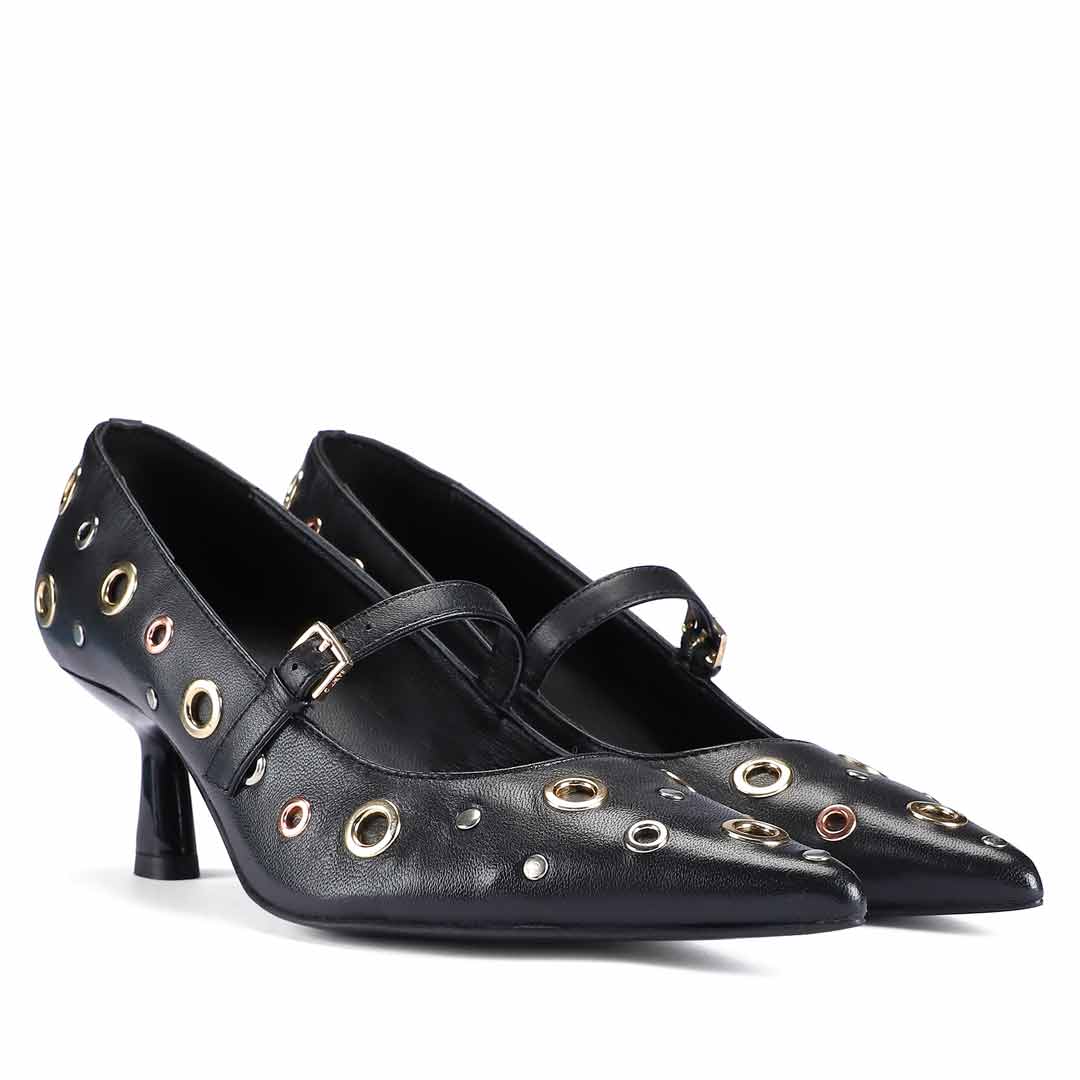 Saint Anouk Multi Eyelets Black Leather Pumps