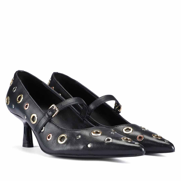 Saint Anouk Multi Eyelets Black Leather Pumps