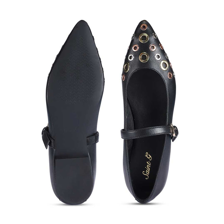 Saint Anouk Multi Eyelets Black Leather Ballerinas