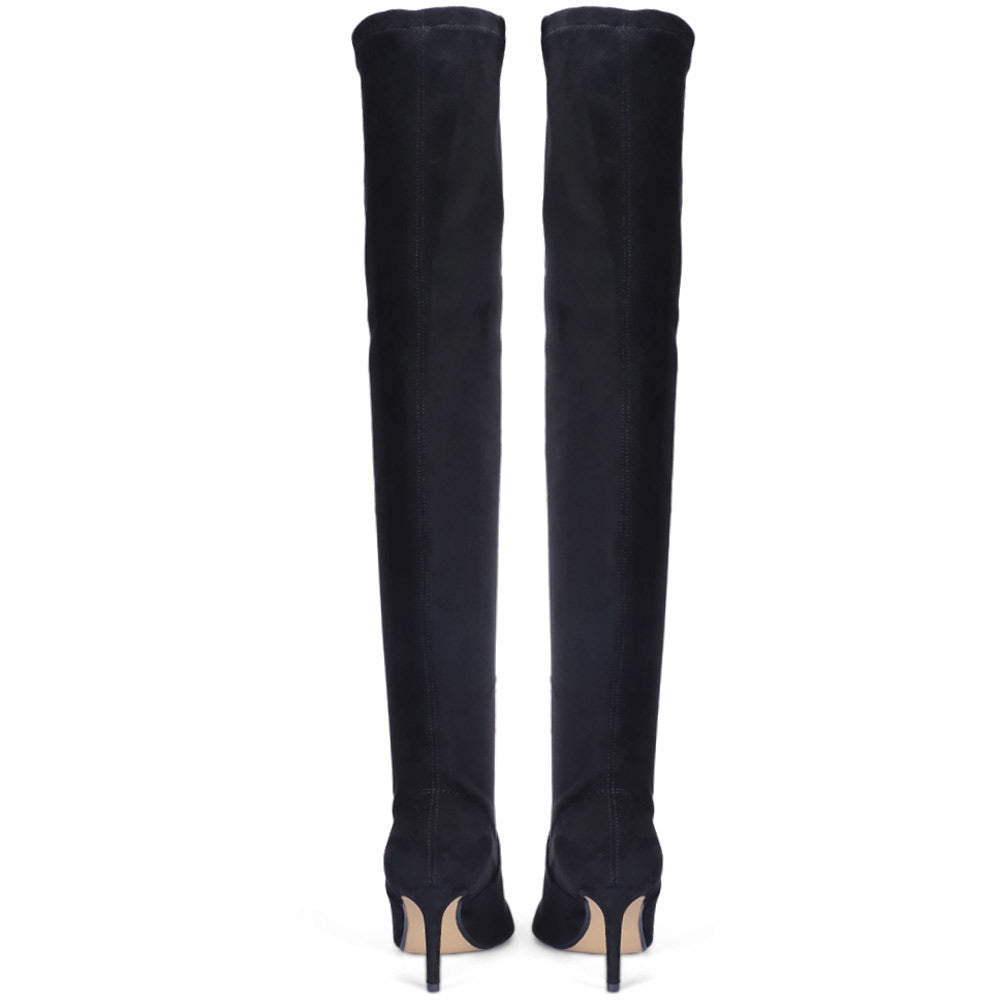Saint Benoite Black Stretch Suede Thigh High Boots