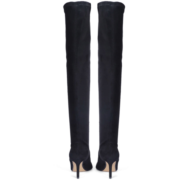 Saint Benoite Black Stretch Suede Thigh High Boots