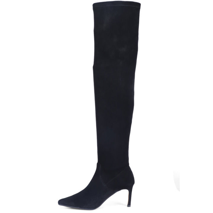 Saint Benoite Black Stretch Suede Thigh High Boots