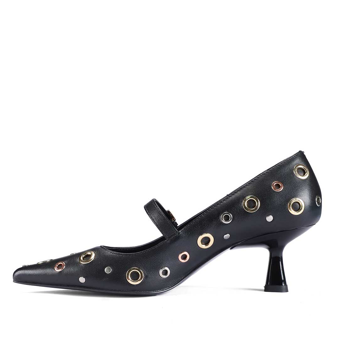 Saint Anouk Multi Eyelets Black Leather Pumps