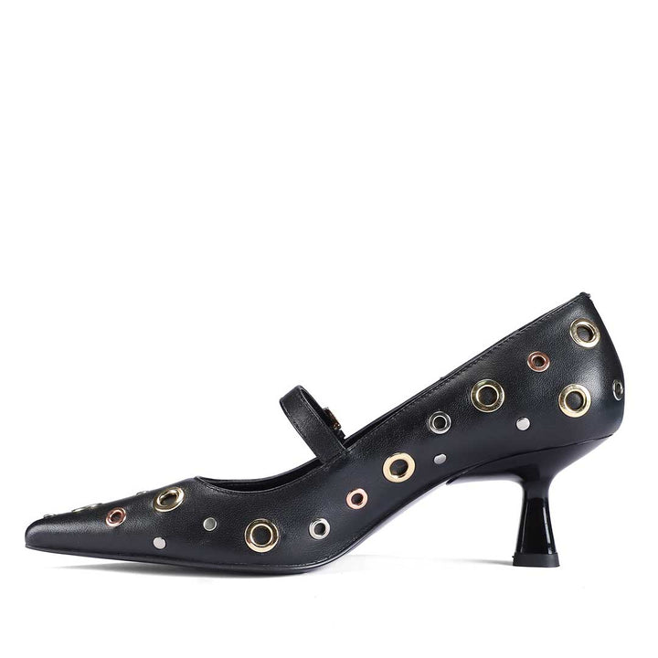 Saint Anouk Multi Eyelets Black Leather Pumps