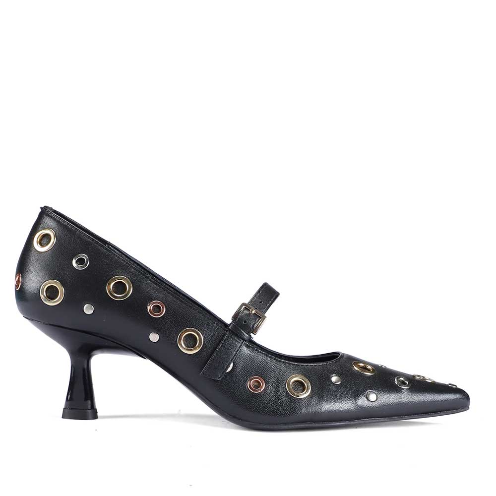 Saint Anouk Multi Eyelets Black Leather Pumps