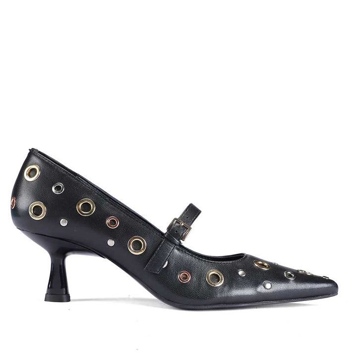 Saint Anouk Multi Eyelets Black Leather Pumps