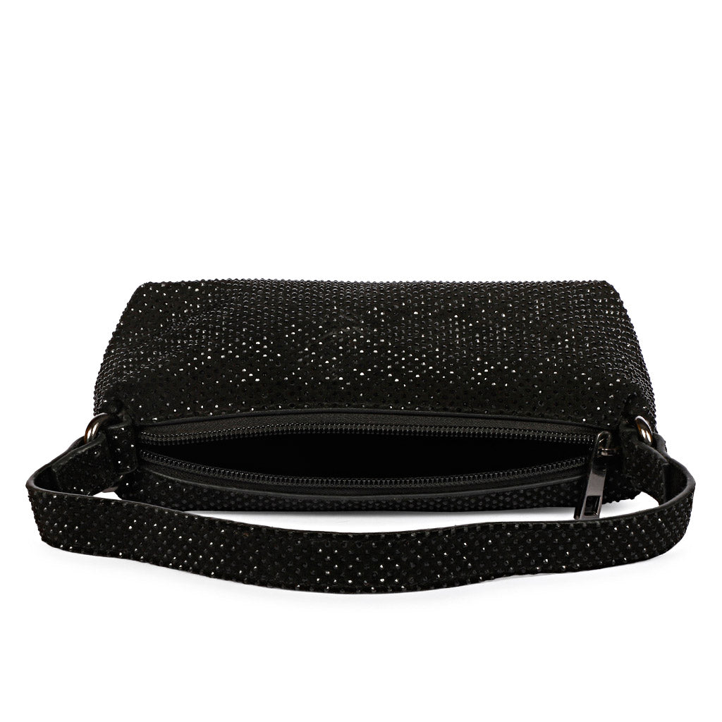 Aria Crystal Embellished Black Leather Mini Handbags