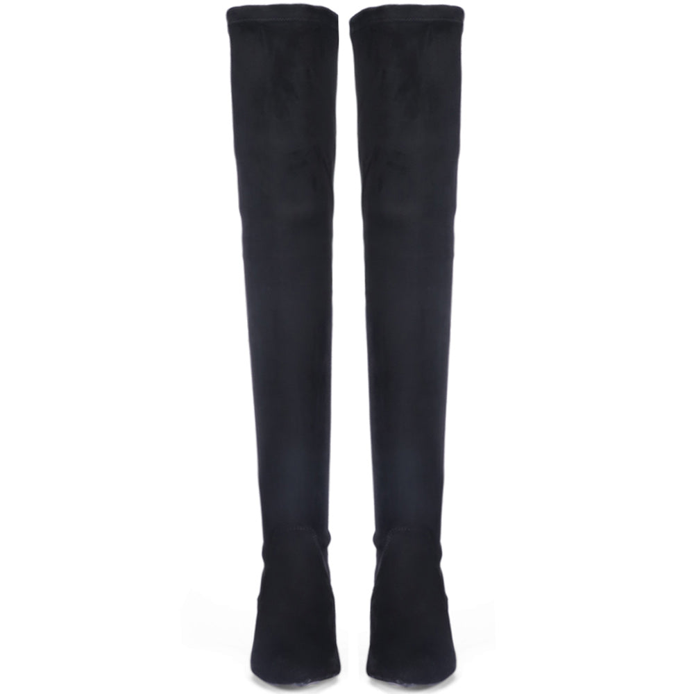 Saint Benoite Black Stretch Suede Thigh High Boots