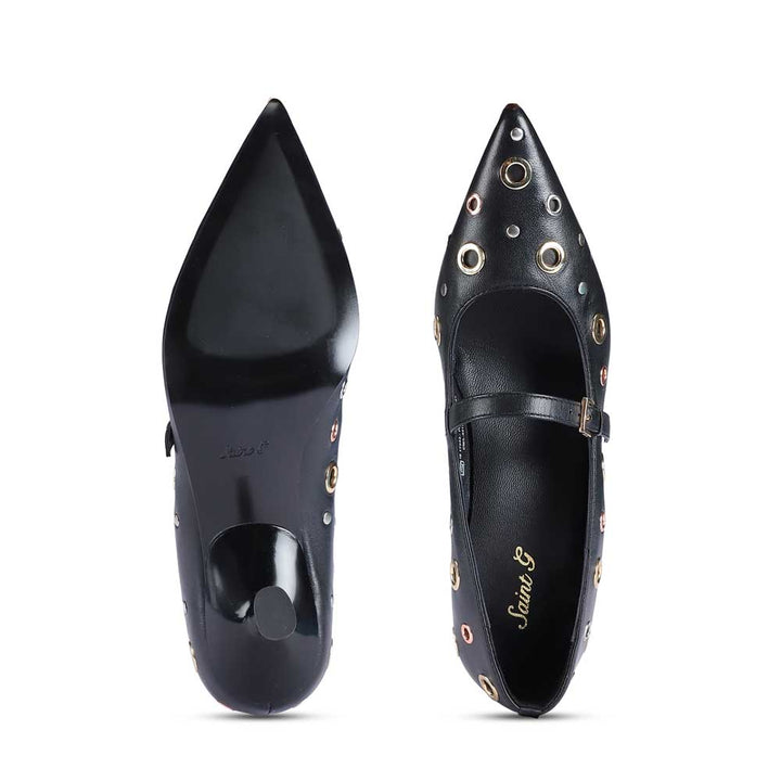 Saint Anouk Multi Eyelets Black Leather Pumps